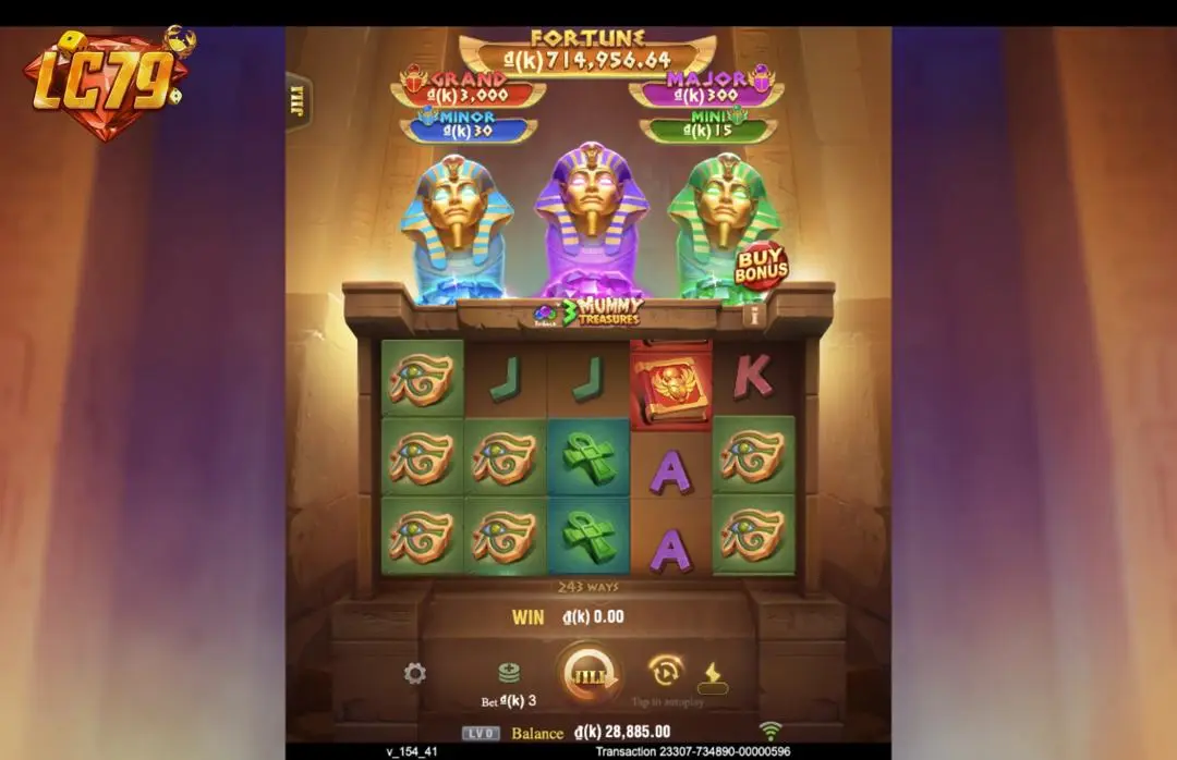 Ảnh giao diện chính game 3 Mummy Treasures (slot JILI) chơi tại LC79