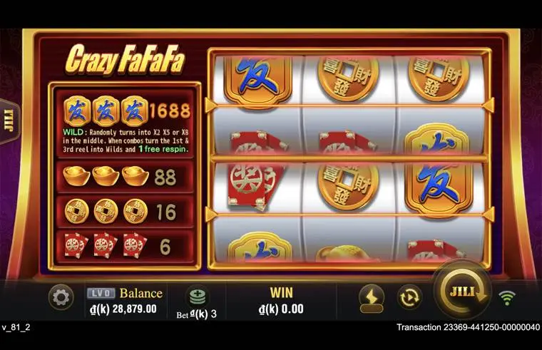 Ảnh bảng biểu tượng & tính năng game Crazy FaFaFa (slot JILI) chơi tại LC79
