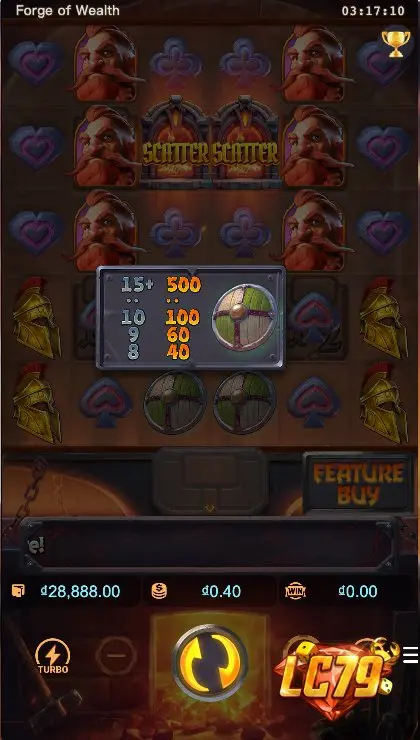 Ảnh bảng biểu tượng & tính năng game Forge of Wealth (slot PG) chơi tại LC79