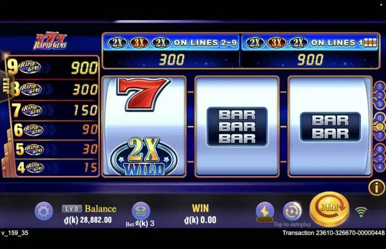 Ảnh màn hình gameplay game Rapid Gems 777 (slot JILI) chơi tại LC79