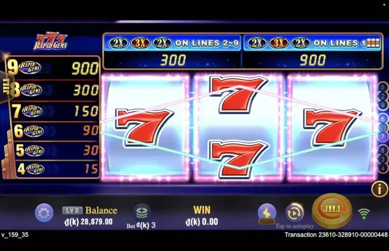 Ảnh bảng biểu tượng & tính năng game Rapid Gems 777 (slot JILI) chơi tại LC79